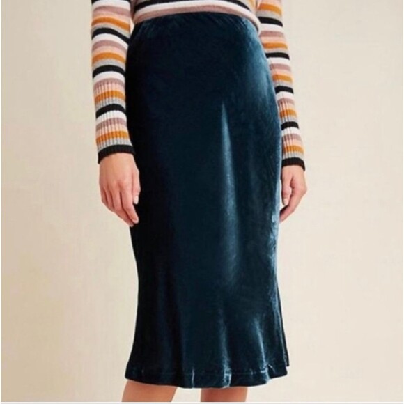 NWT Maeve Anthropologie Velvet Green Midi Skirt - Picture 1 of 5